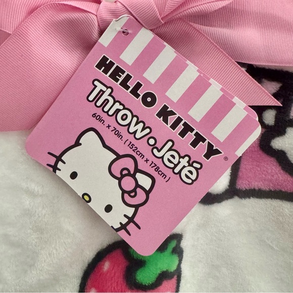 Hello Kitty with Strawberry Drink & Strawberries 60” x 70” Plush Throw Blanket - Picture 12 of 14